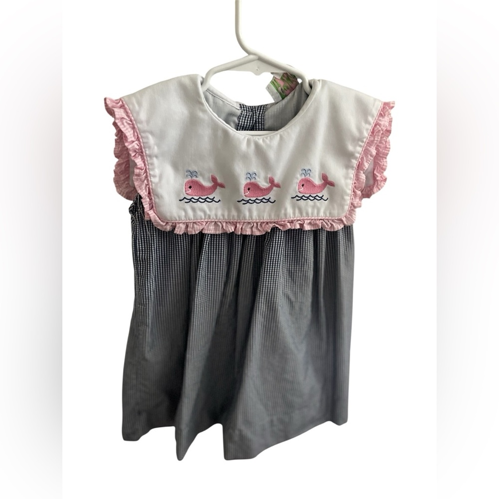 Pink and Blue Whale Embroidered Dress